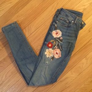 Zara embroidered flower skinny jeans